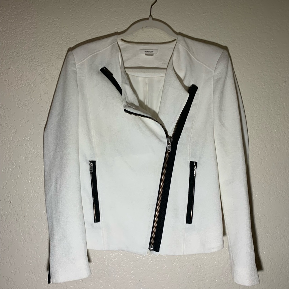 Helmet lang white zip up jacket Moto no flaws size 2